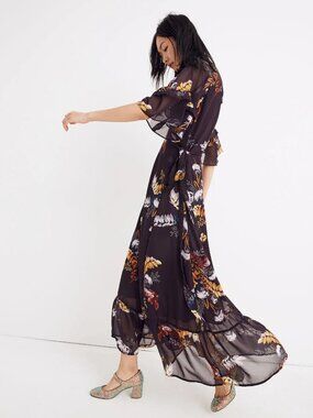 Madewell Vervain Ruffle-Sleeve Wrap Dress in Blooming Oasis - Size Medium